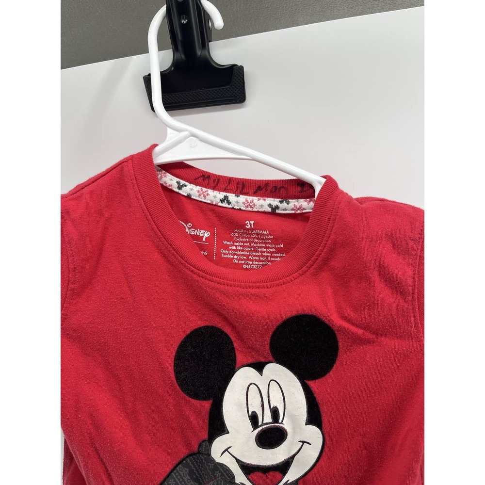 Disney Mickey Mouse Red‎ Black Long Sleeve Shirt 3T Toddler Boy - Picture 2 of 3